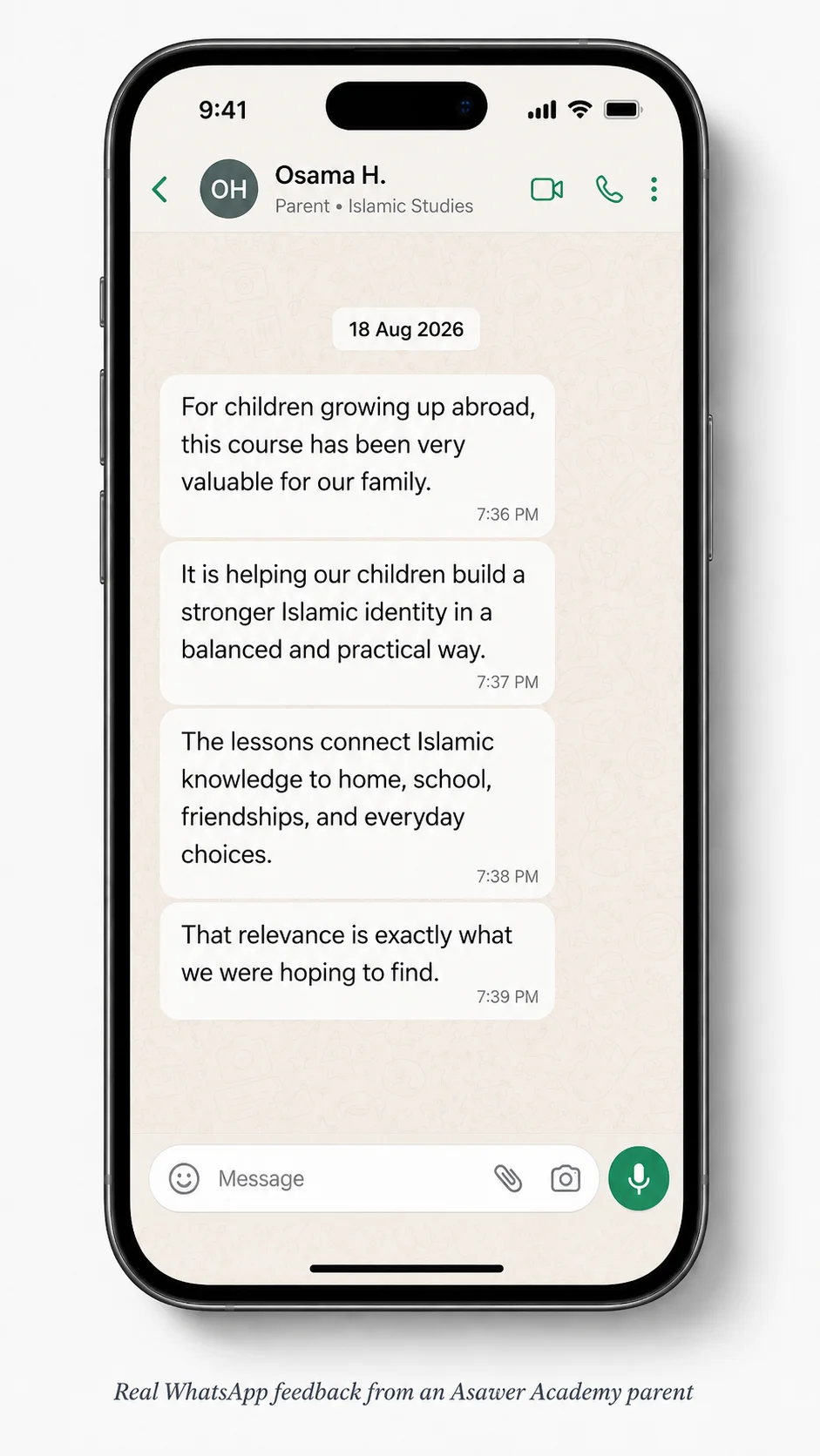 WhatsApp testimonial from Osama H.